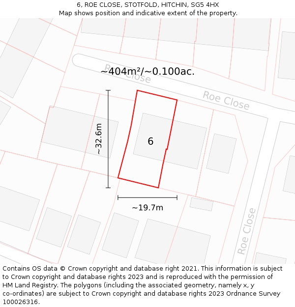 6, ROE CLOSE, STOTFOLD, HITCHIN, SG5 4HX: Plot and title map