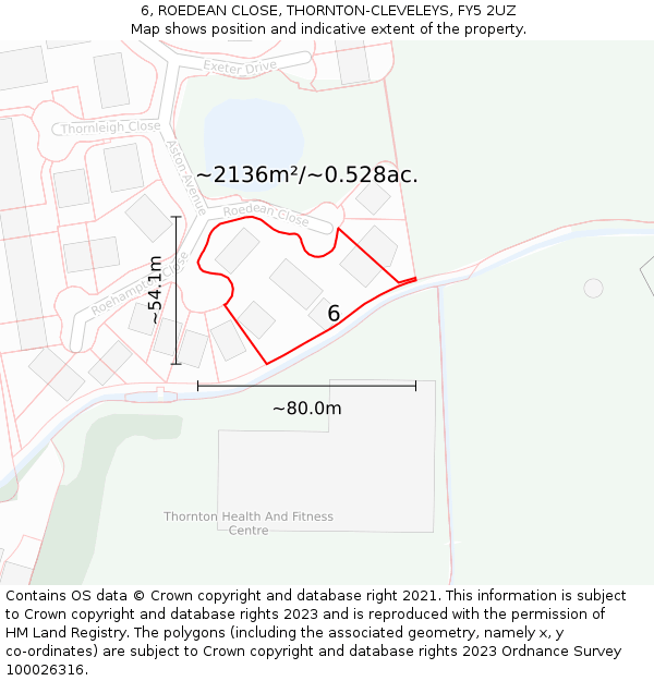 6, ROEDEAN CLOSE, THORNTON-CLEVELEYS, FY5 2UZ: Plot and title map