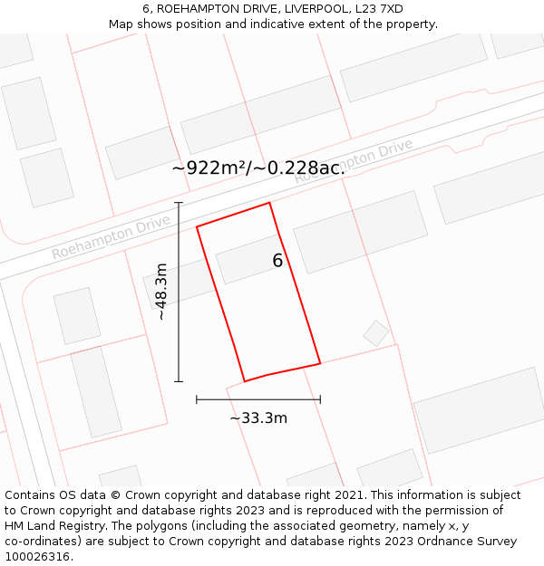 6, ROEHAMPTON DRIVE, LIVERPOOL, L23 7XD: Plot and title map