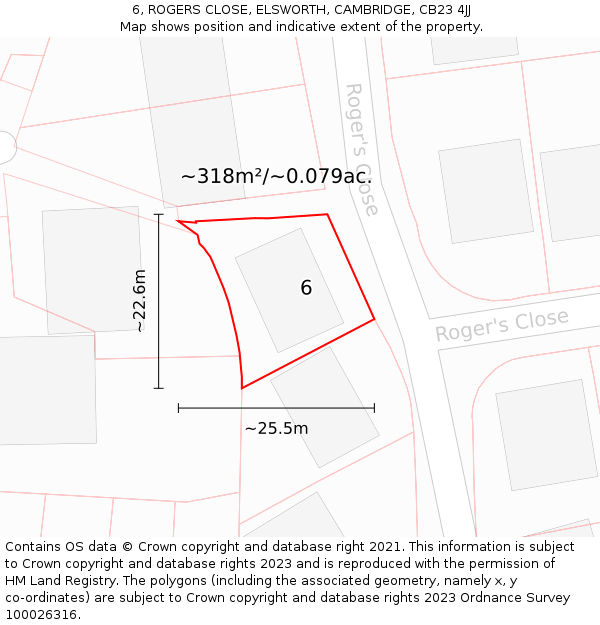6, ROGERS CLOSE, ELSWORTH, CAMBRIDGE, CB23 4JJ: Plot and title map