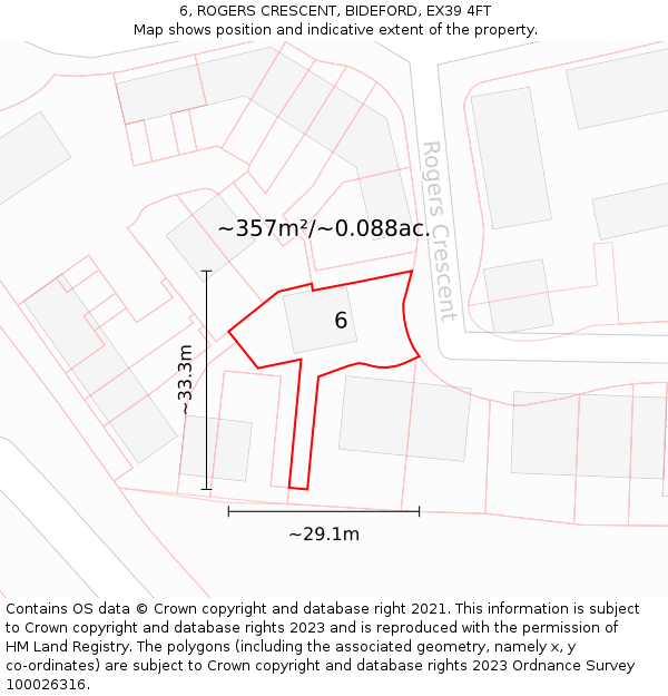 6, ROGERS CRESCENT, BIDEFORD, EX39 4FT: Plot and title map