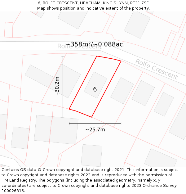 6, ROLFE CRESCENT, HEACHAM, KING'S LYNN, PE31 7SF: Plot and title map