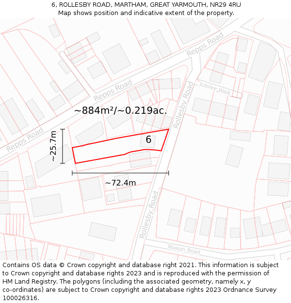 6, ROLLESBY ROAD, MARTHAM, GREAT YARMOUTH, NR29 4RU: Plot and title map
