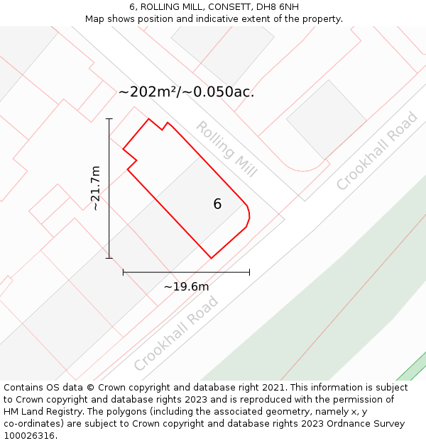 6, ROLLING MILL, CONSETT, DH8 6NH: Plot and title map