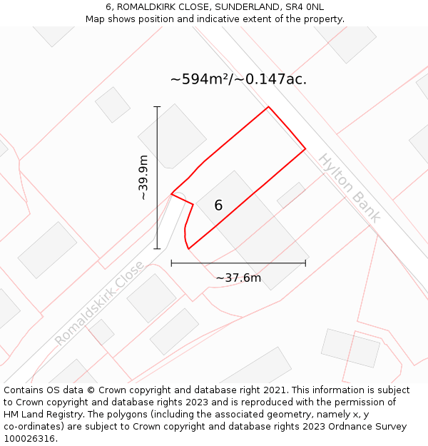 6, ROMALDKIRK CLOSE, SUNDERLAND, SR4 0NL: Plot and title map