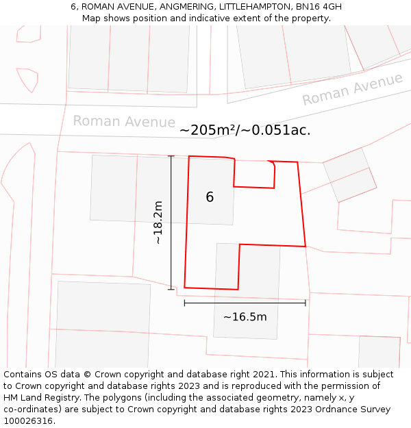 6, ROMAN AVENUE, ANGMERING, LITTLEHAMPTON, BN16 4GH: Plot and title map