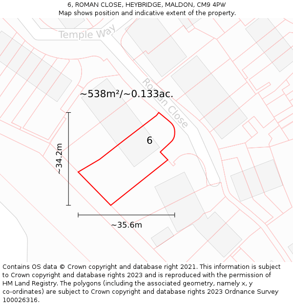 6, ROMAN CLOSE, HEYBRIDGE, MALDON, CM9 4PW: Plot and title map