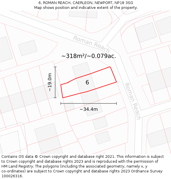 6, ROMAN REACH, CAERLEON, NEWPORT, NP18 3SG: Plot and title map