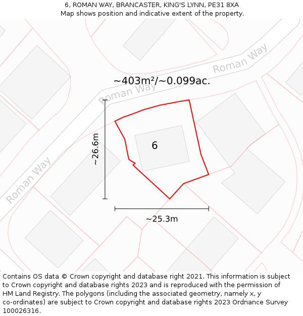 6, ROMAN WAY, BRANCASTER, KING'S LYNN, PE31 8XA: Plot and title map