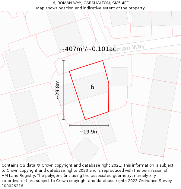6, ROMAN WAY, CARSHALTON, SM5 4EF: Plot and title map