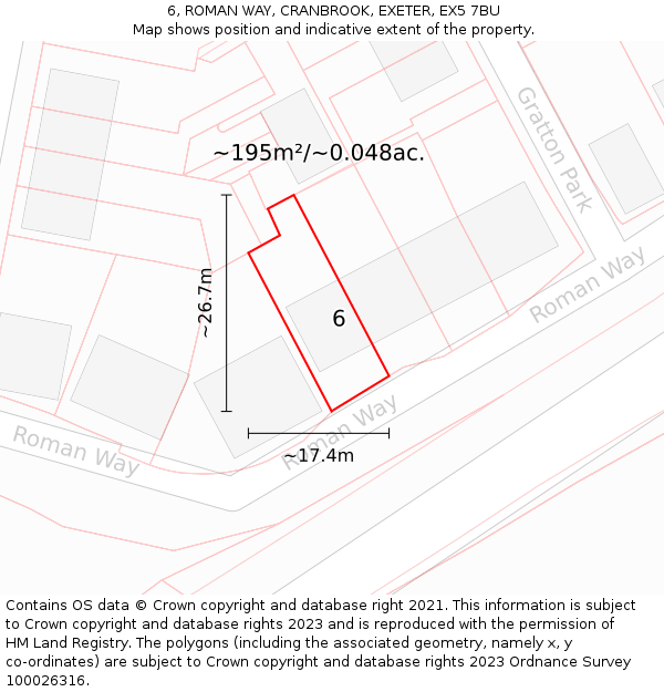 6, ROMAN WAY, CRANBROOK, EXETER, EX5 7BU: Plot and title map