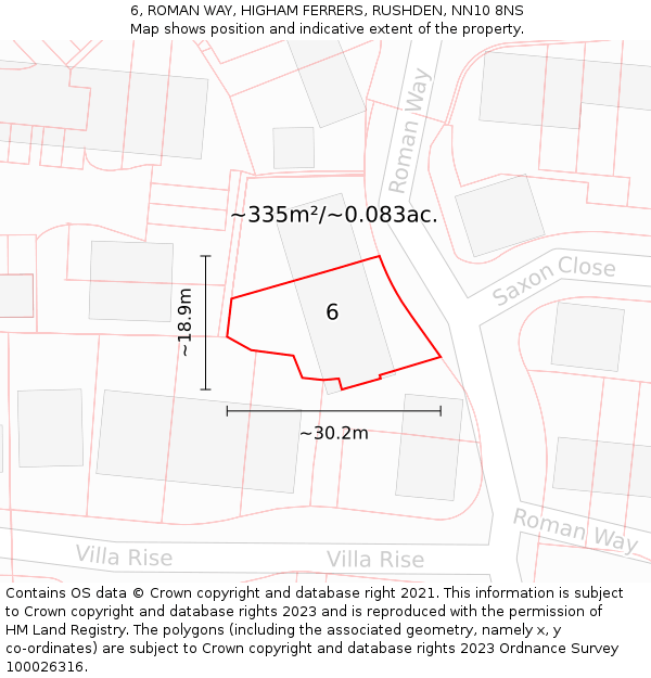 6, ROMAN WAY, HIGHAM FERRERS, RUSHDEN, NN10 8NS: Plot and title map