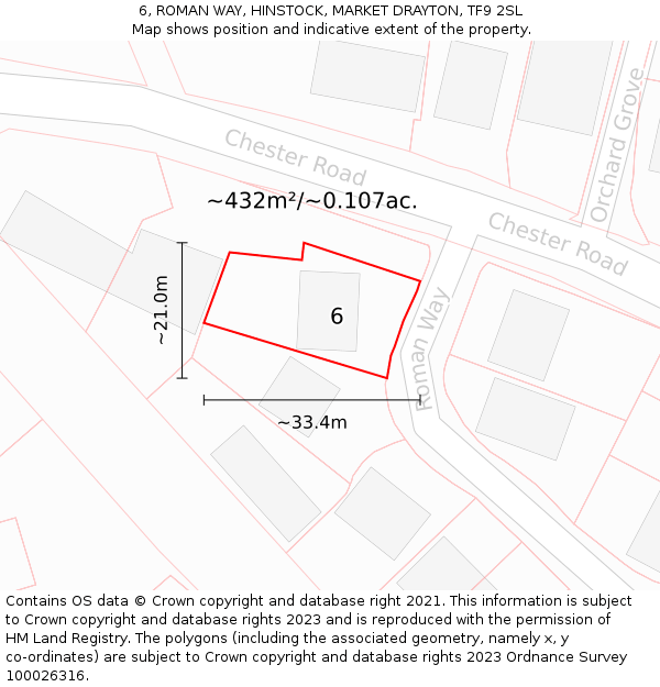 6, ROMAN WAY, HINSTOCK, MARKET DRAYTON, TF9 2SL: Plot and title map