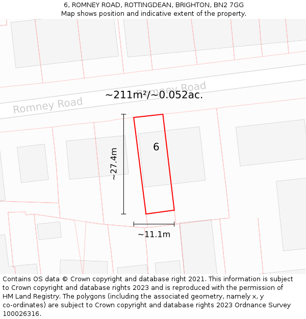 6, ROMNEY ROAD, ROTTINGDEAN, BRIGHTON, BN2 7GG: Plot and title map