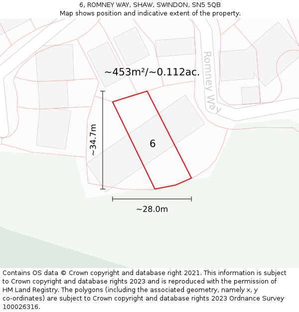 6, ROMNEY WAY, SHAW, SWINDON, SN5 5QB: Plot and title map