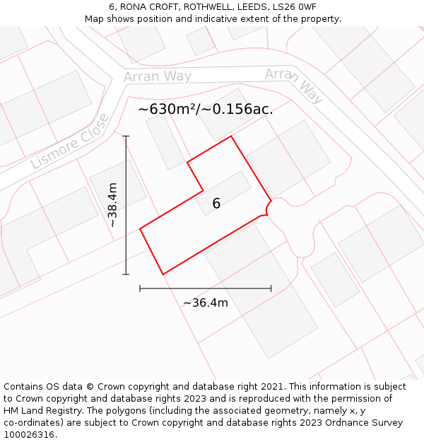 6, RONA CROFT, ROTHWELL, LEEDS, LS26 0WF: Plot and title map
