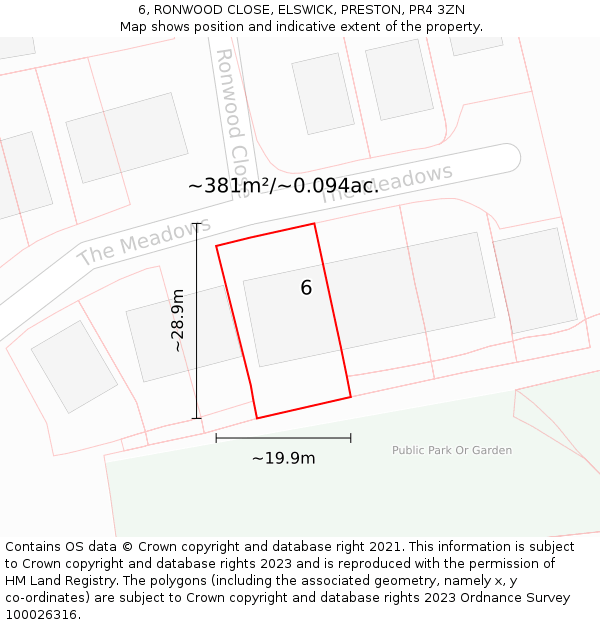 6, RONWOOD CLOSE, ELSWICK, PRESTON, PR4 3ZN: Plot and title map