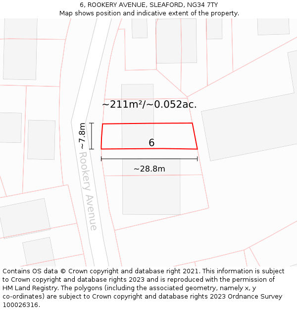 6, ROOKERY AVENUE, SLEAFORD, NG34 7TY: Plot and title map