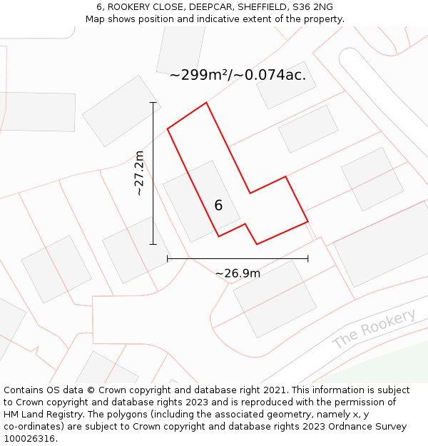 6, ROOKERY CLOSE, DEEPCAR, SHEFFIELD, S36 2NG: Plot and title map