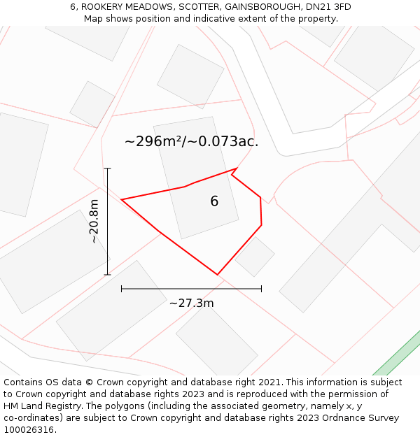 6, ROOKERY MEADOWS, SCOTTER, GAINSBOROUGH, DN21 3FD: Plot and title map