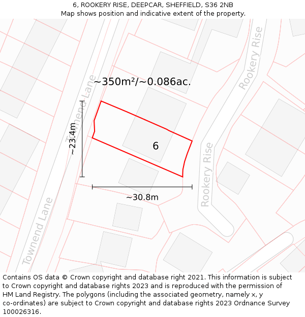 6, ROOKERY RISE, DEEPCAR, SHEFFIELD, S36 2NB: Plot and title map