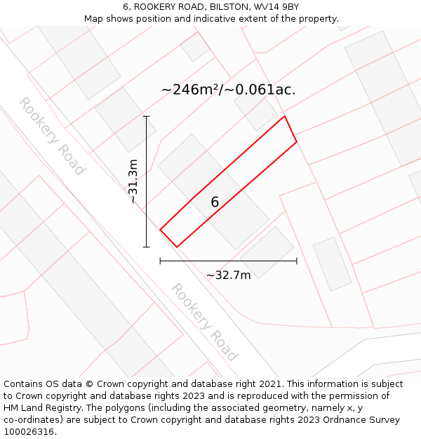 6, ROOKERY ROAD, BILSTON, WV14 9BY: Plot and title map
