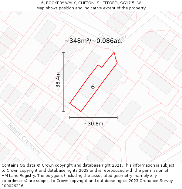 6, ROOKERY WALK, CLIFTON, SHEFFORD, SG17 5HW: Plot and title map