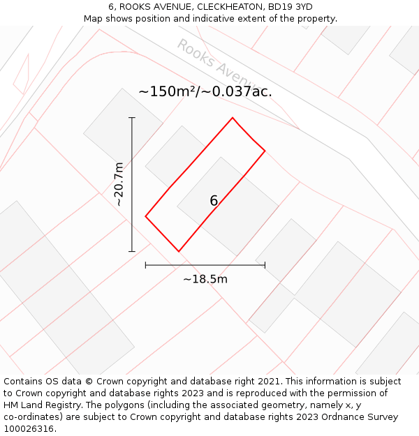 6, ROOKS AVENUE, CLECKHEATON, BD19 3YD: Plot and title map