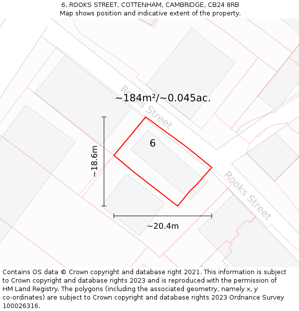 6, ROOKS STREET, COTTENHAM, CAMBRIDGE, CB24 8RB: Plot and title map