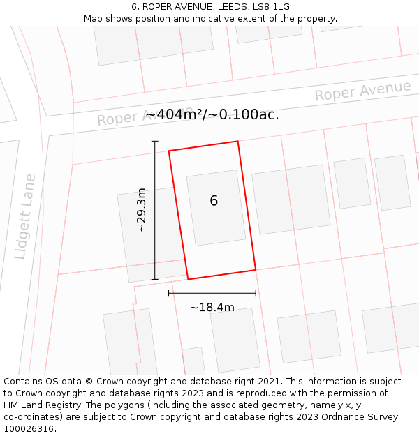 6, ROPER AVENUE, LEEDS, LS8 1LG: Plot and title map