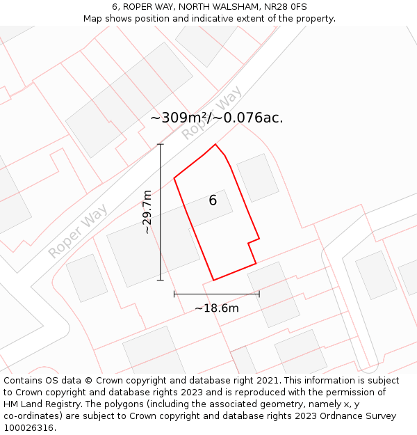 6, ROPER WAY, NORTH WALSHAM, NR28 0FS: Plot and title map