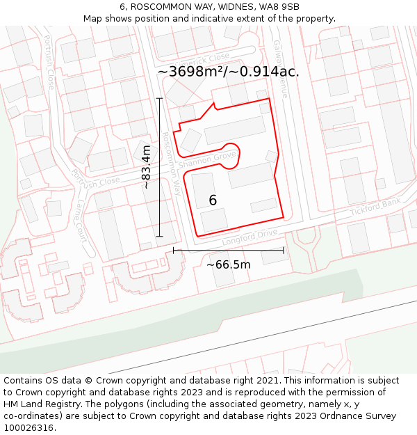 6, ROSCOMMON WAY, WIDNES, WA8 9SB: Plot and title map