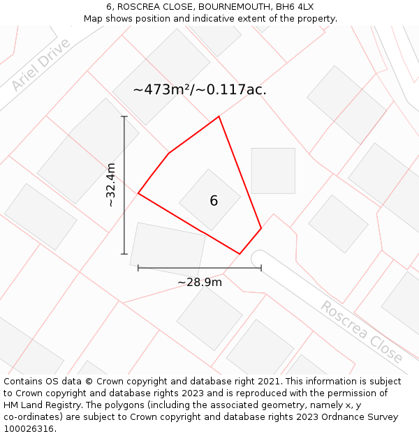 6, ROSCREA CLOSE, BOURNEMOUTH, BH6 4LX: Plot and title map