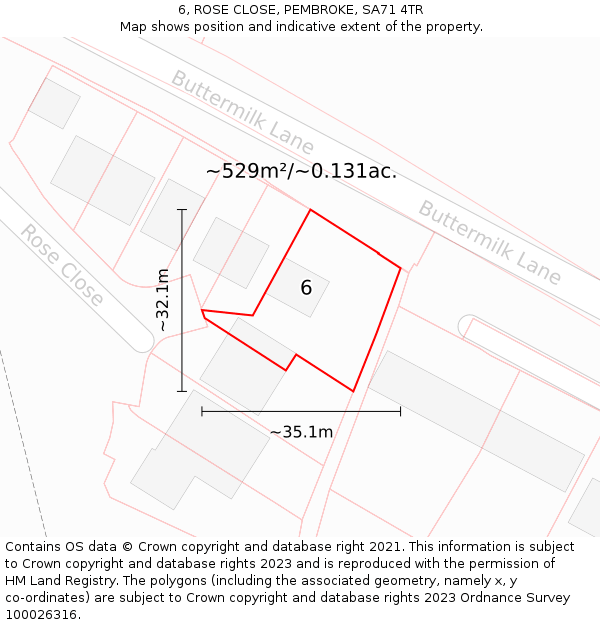 6, ROSE CLOSE, PEMBROKE, SA71 4TR: Plot and title map