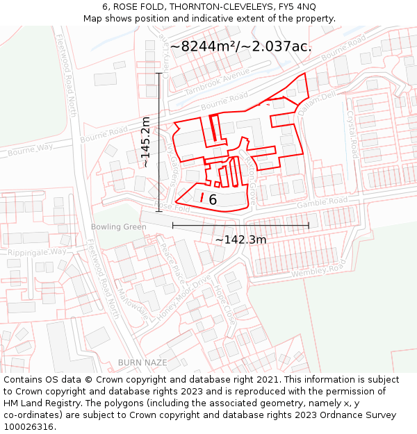 6, ROSE FOLD, THORNTON-CLEVELEYS, FY5 4NQ: Plot and title map