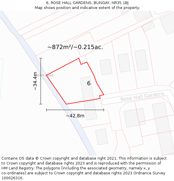6, ROSE HALL GARDENS, BUNGAY, NR35 1BJ: Plot and title map