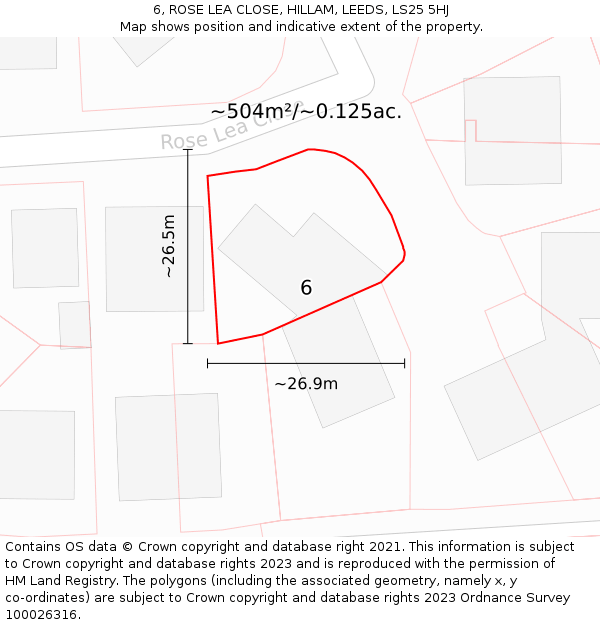 6, ROSE LEA CLOSE, HILLAM, LEEDS, LS25 5HJ: Plot and title map