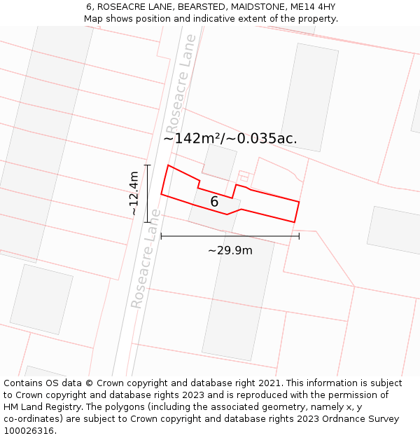 6, ROSEACRE LANE, BEARSTED, MAIDSTONE, ME14 4HY: Plot and title map