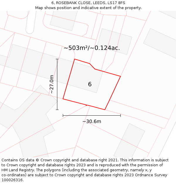 6, ROSEBANK CLOSE, LEEDS, LS17 8FS: Plot and title map