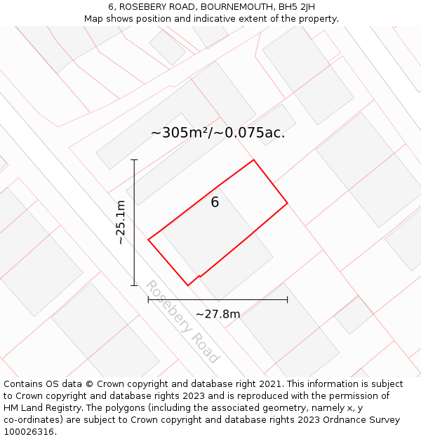 6, ROSEBERY ROAD, BOURNEMOUTH, BH5 2JH: Plot and title map