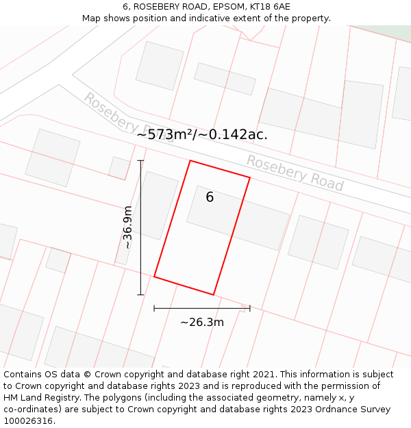 6, ROSEBERY ROAD, EPSOM, KT18 6AE: Plot and title map