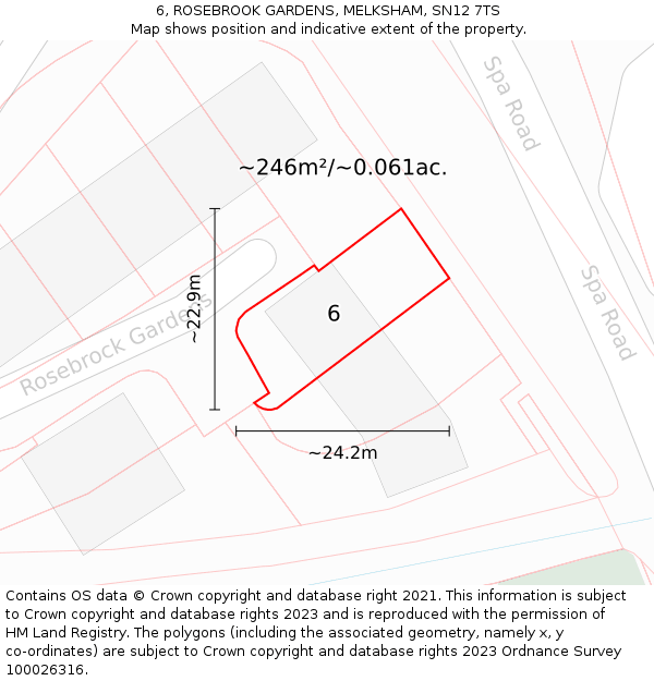 6, ROSEBROOK GARDENS, MELKSHAM, SN12 7TS: Plot and title map