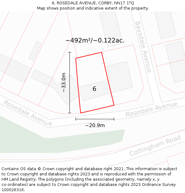 6, ROSEDALE AVENUE, CORBY, NN17 1TQ: Plot and title map
