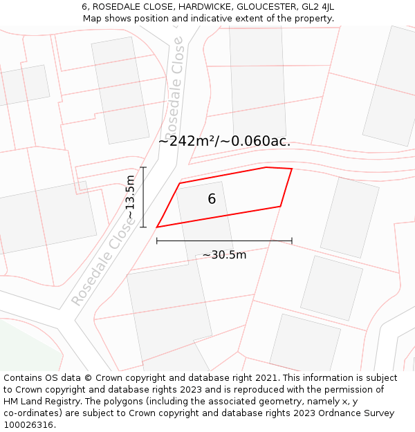 6, ROSEDALE CLOSE, HARDWICKE, GLOUCESTER, GL2 4JL: Plot and title map