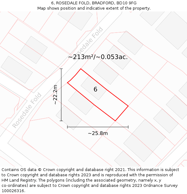 6, ROSEDALE FOLD, BRADFORD, BD10 9FG: Plot and title map