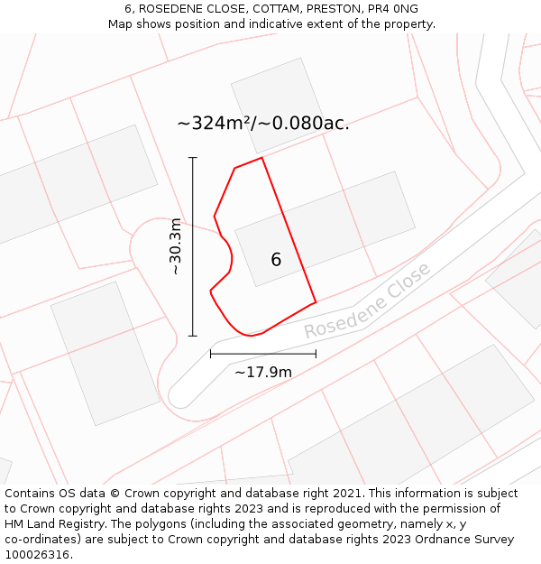 6, ROSEDENE CLOSE, COTTAM, PRESTON, PR4 0NG: Plot and title map