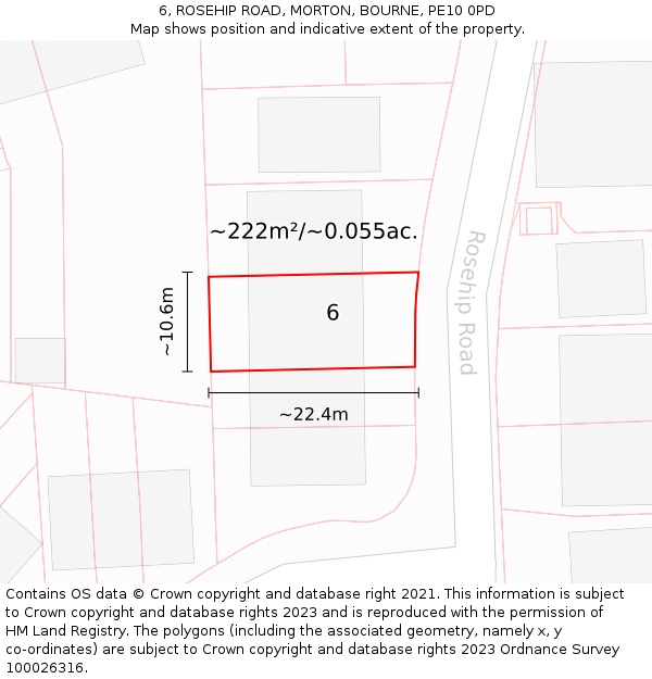 6, ROSEHIP ROAD, MORTON, BOURNE, PE10 0PD: Plot and title map