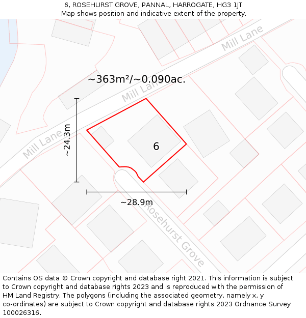6, ROSEHURST GROVE, PANNAL, HARROGATE, HG3 1JT: Plot and title map