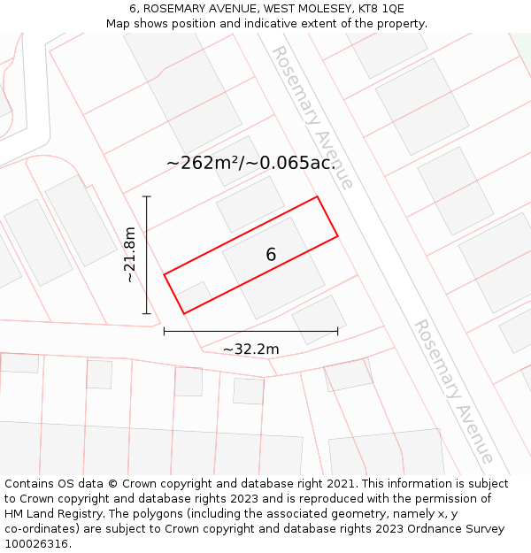 6, ROSEMARY AVENUE, WEST MOLESEY, KT8 1QE: Plot and title map