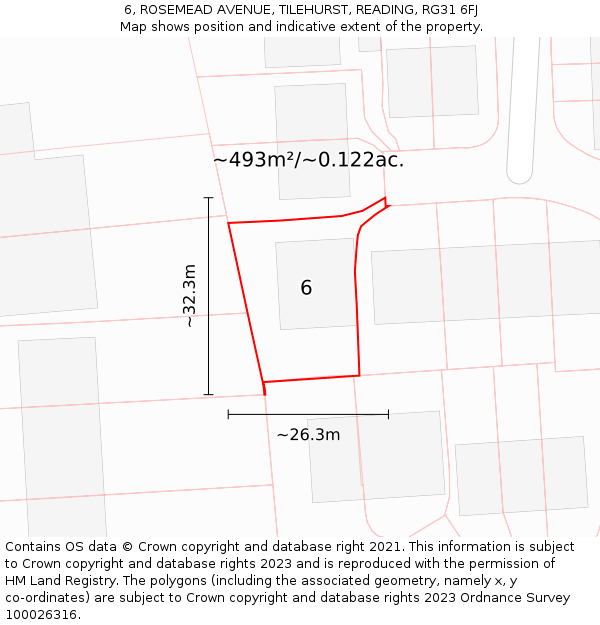 6, ROSEMEAD AVENUE, TILEHURST, READING, RG31 6FJ: Plot and title map